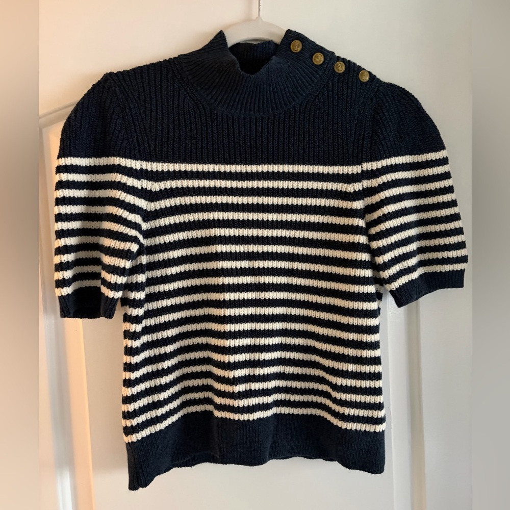 Maeve Navy and White Striped Turtleneck Sweater top - size small